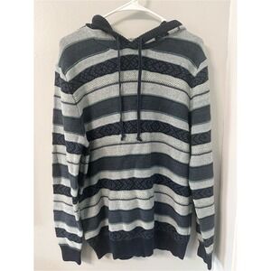Sun + Stone Mens Hoodie Sweater Blue Grey Striped Knit Medium 100171671MN